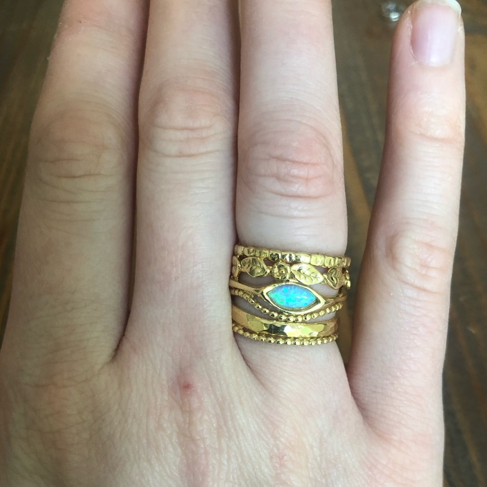 Gold Plated Sterling Ring with Created Opal